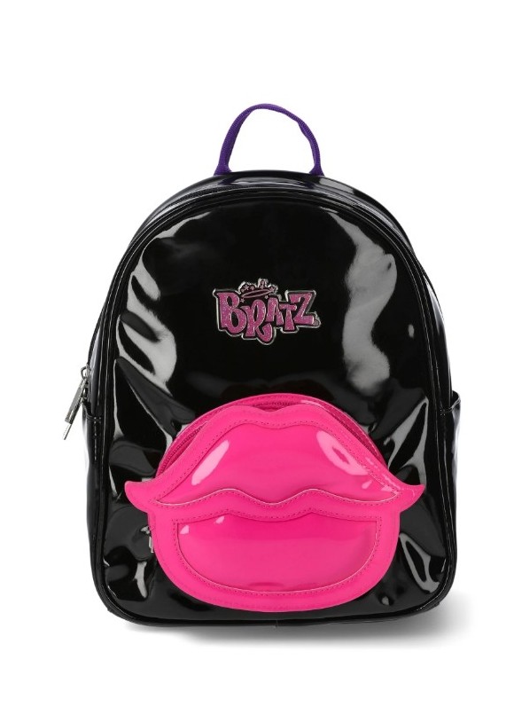 Bratz Black Patent Mini Backpack with Pink Lips Pouch