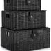 Woven Storage Basket Box Wicker Hamper Stackable Bin Set of 3 Black