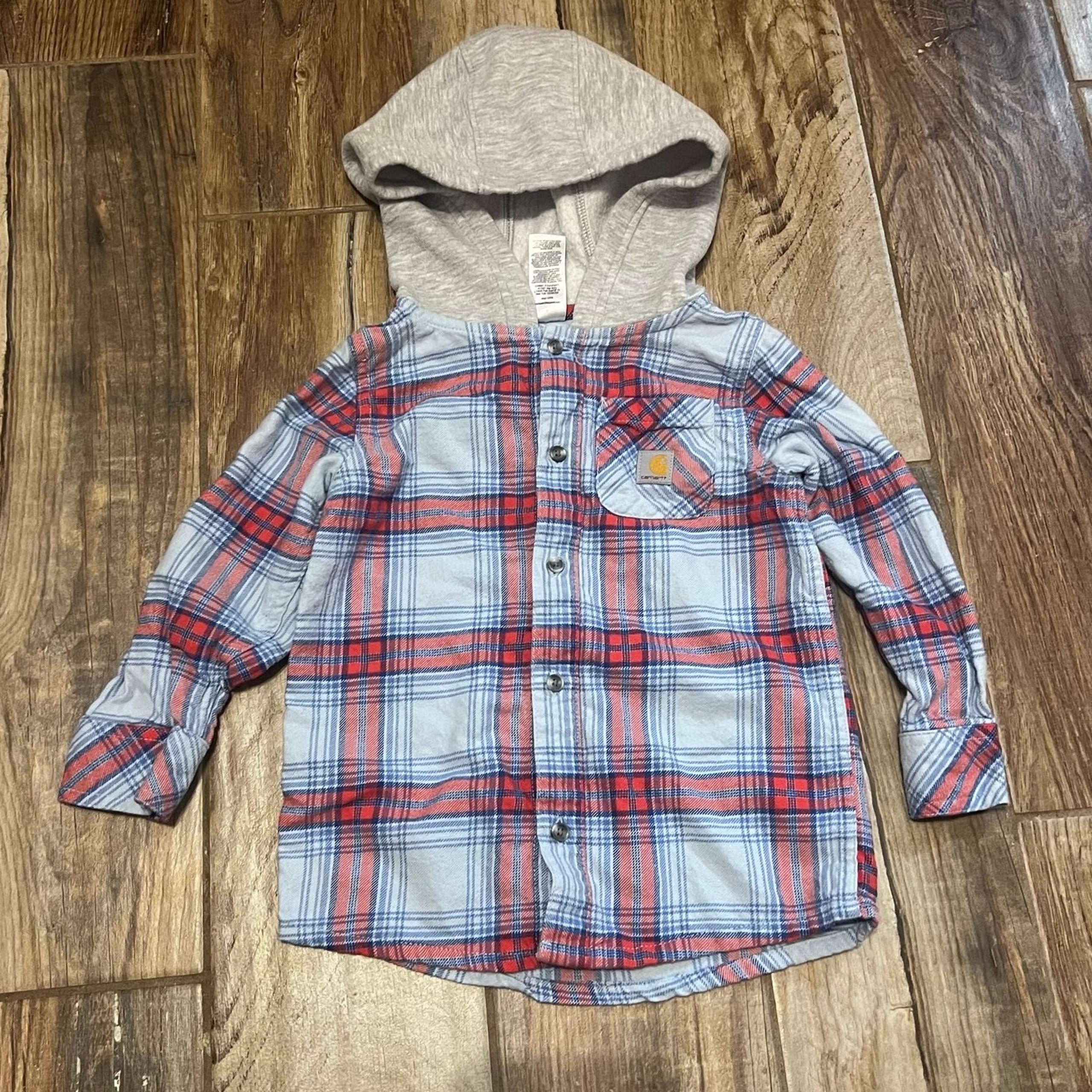 Carhartt Blue Flannel Long Sleeve Hooded Shirt