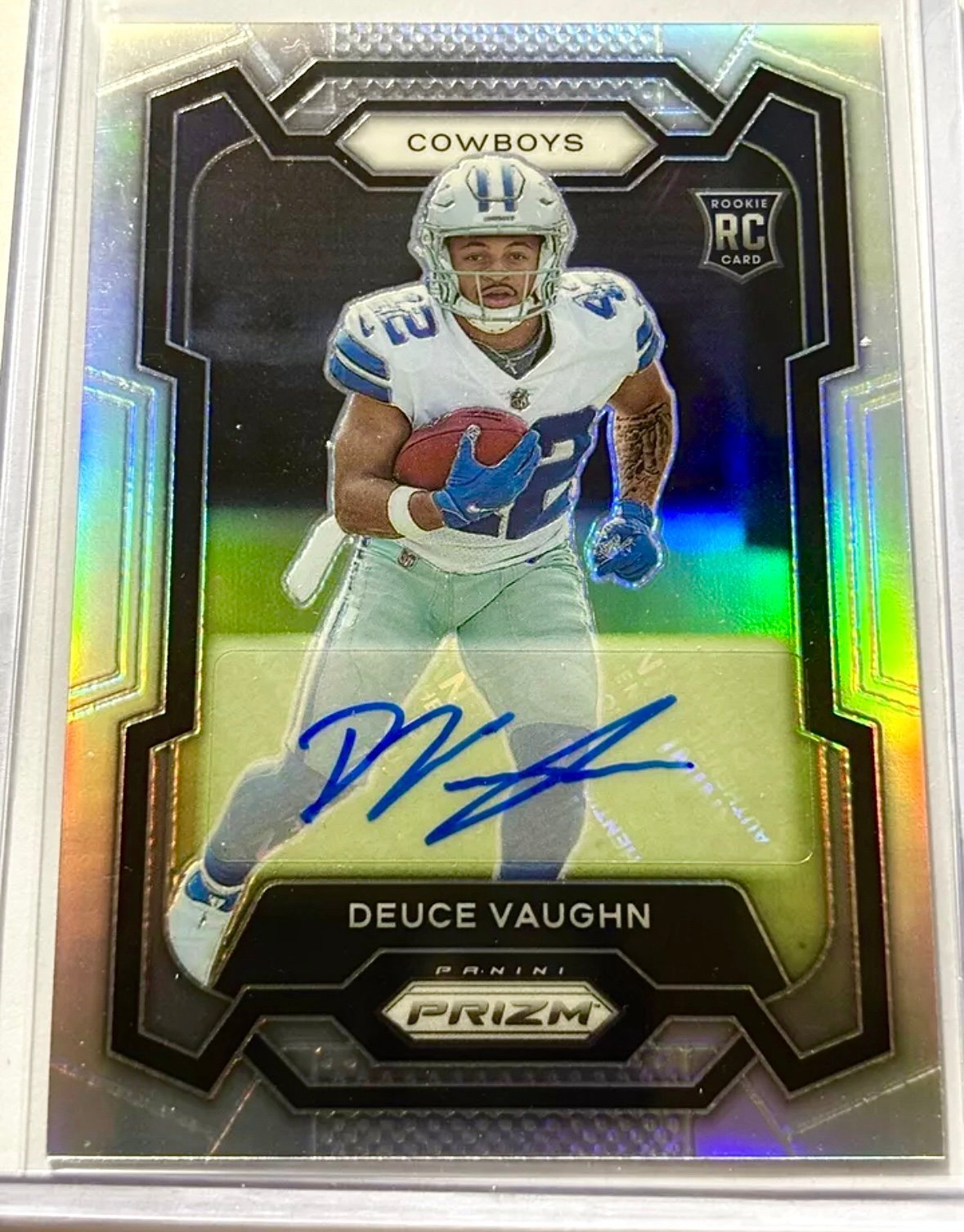 2023 Panini Prizm Football Deuce Vaughn RC Silver Auto Dallas Cowboys Rookie
