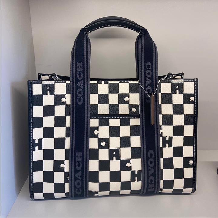 Coach Silver/Black/Chalk Smith Tote With Checkerboard Print #CR101