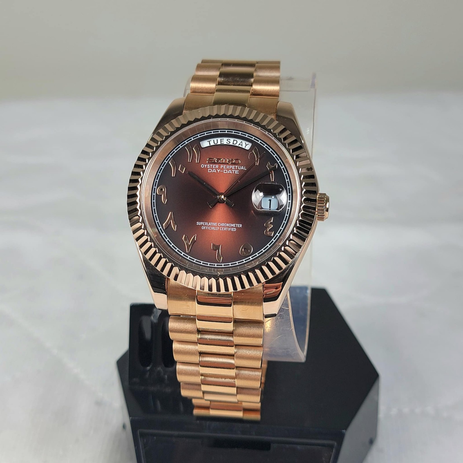 SEIKO MOD ARABIC ROSE GOLD DATE JUST AUTOMATIC 8285 MOVEMENT MEN'S WATCH NEW