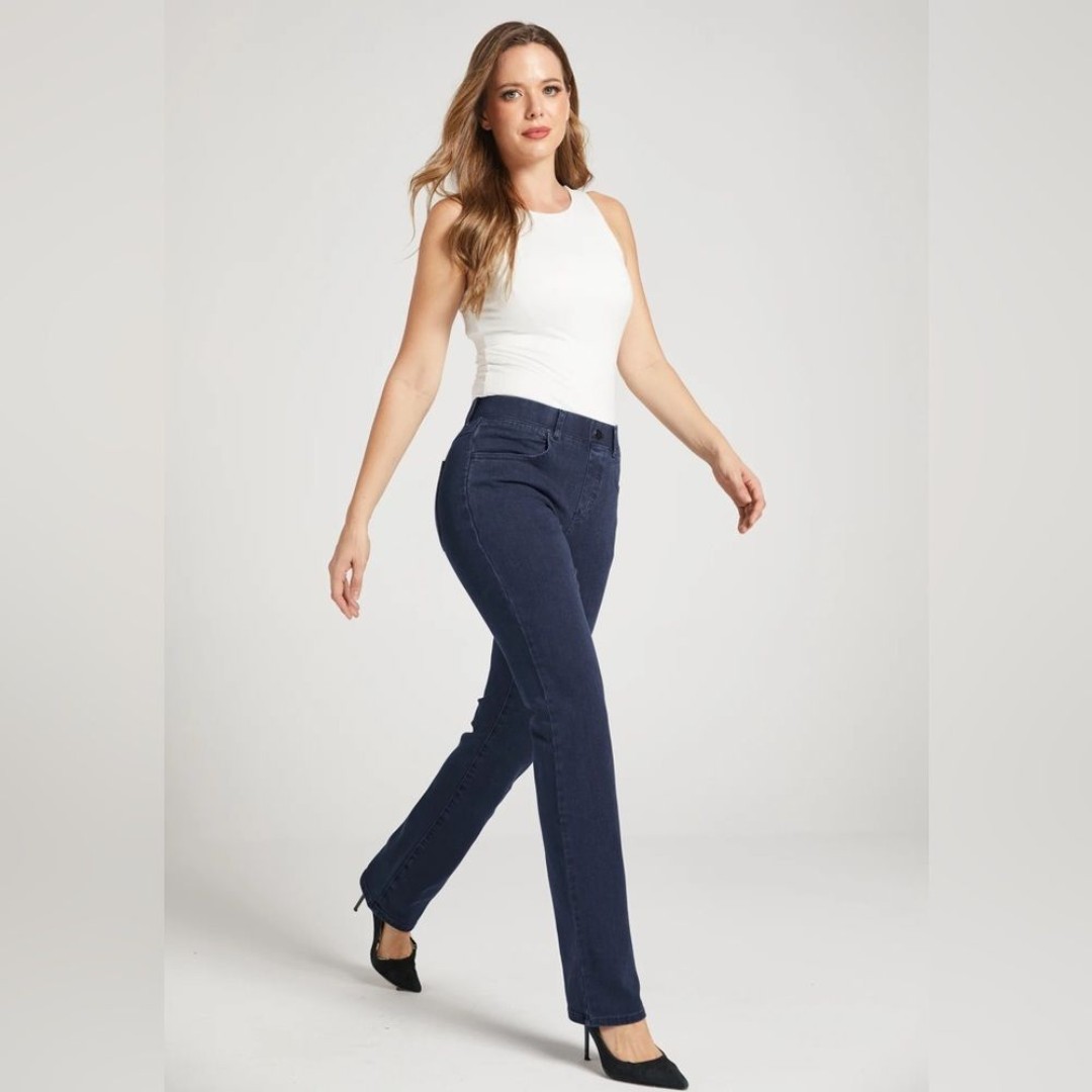 Betabrand LONG Straight-Leg 4-Pocket Yoga Stretch Denim Jeans Size Small Long