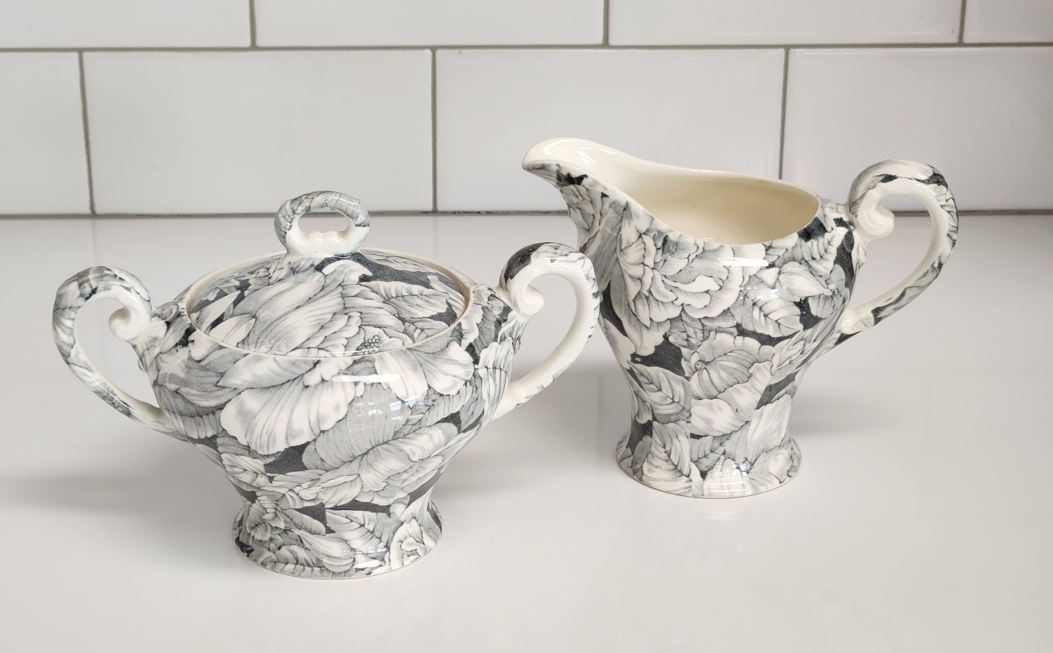 Vintage Myott, Son & Co Bermuda Sugar Bowl with Lid & Creamer Set
