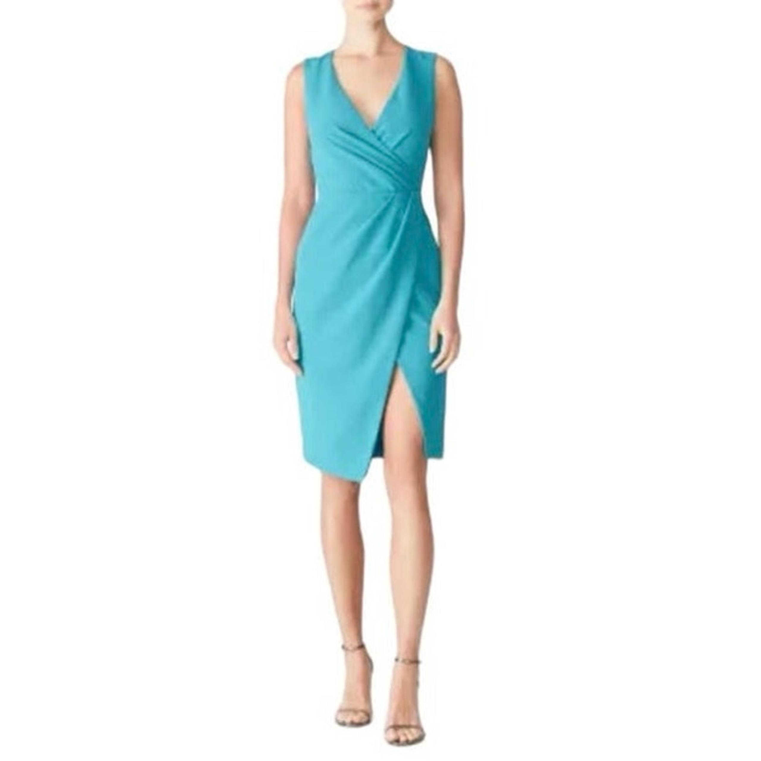 BLACK HALO Women’s Sleeveless V neck Faux Wrap Nora Dress in blue-Size 0