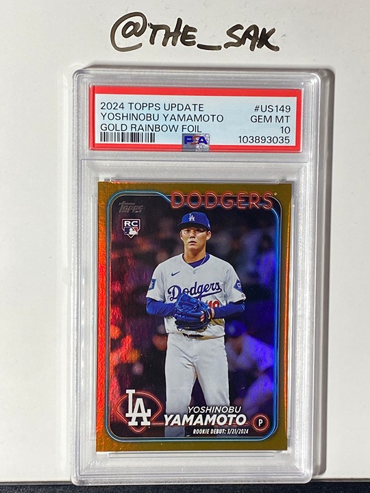 2024 TOPPS UPDATE GOLD RAINBOW FOIL #US149 YOSHINOBU YAMAMOTO PSA 10 GEM MT