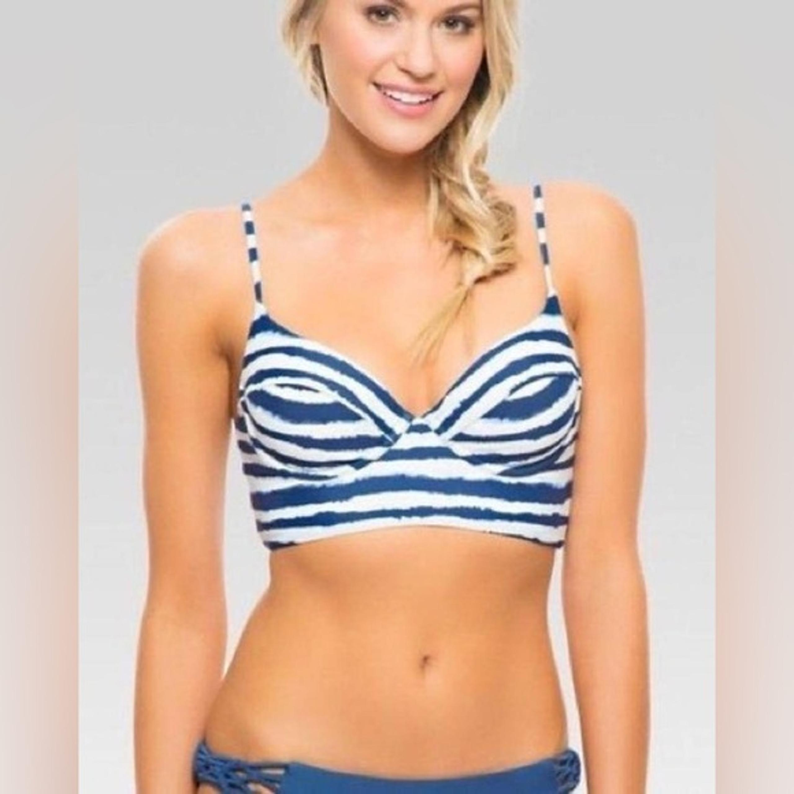 Tori Praver Swimwear Seafoam Blue & White Tie Dye Longline Bikini Swim Suit Top