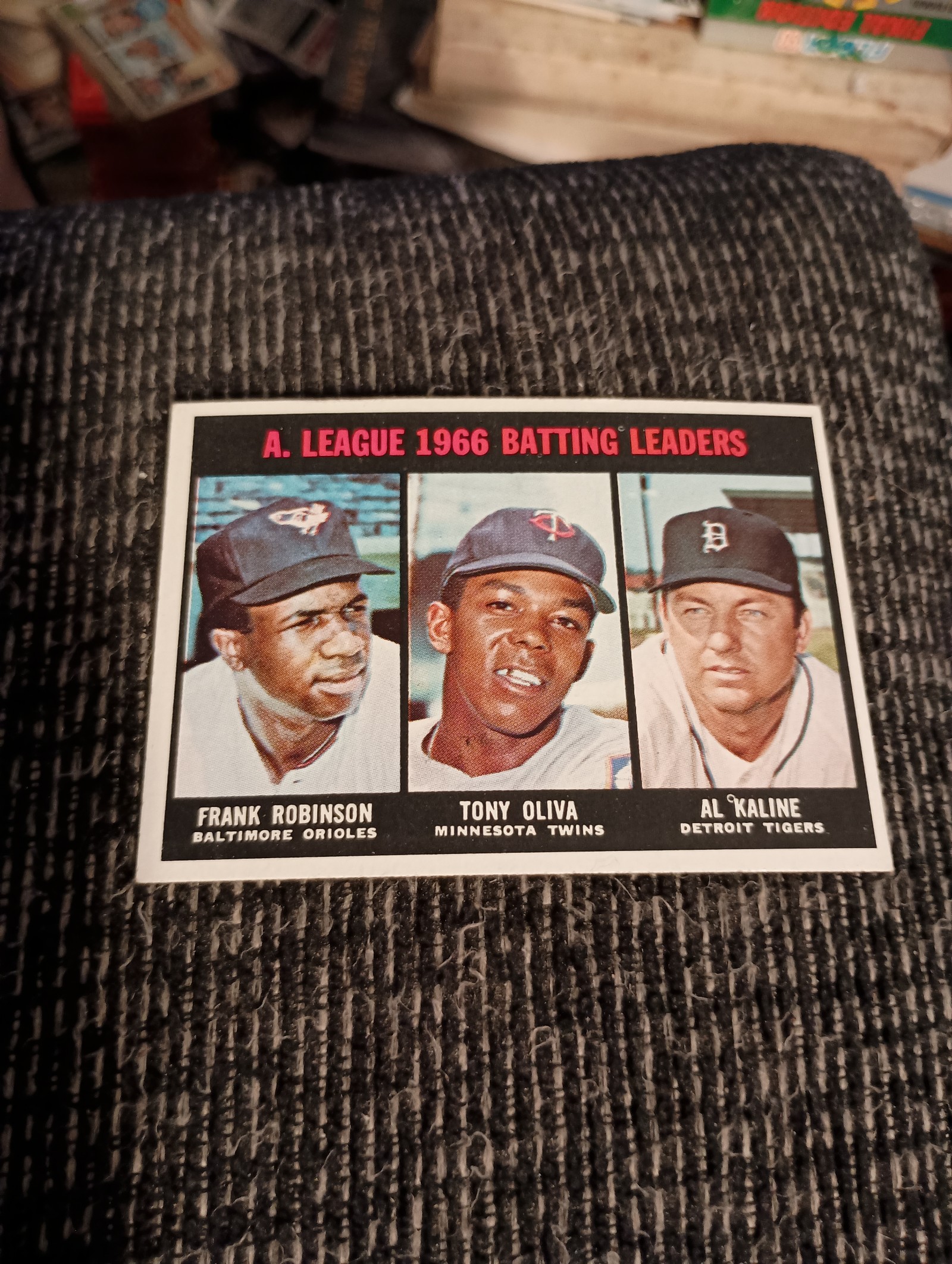 Topps 1967 American League batting leaders baseball card with frank Robinson, al