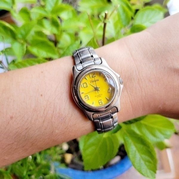 Classic Vivani Quartz Womens Womans Silver & Mustard Yellow Watch