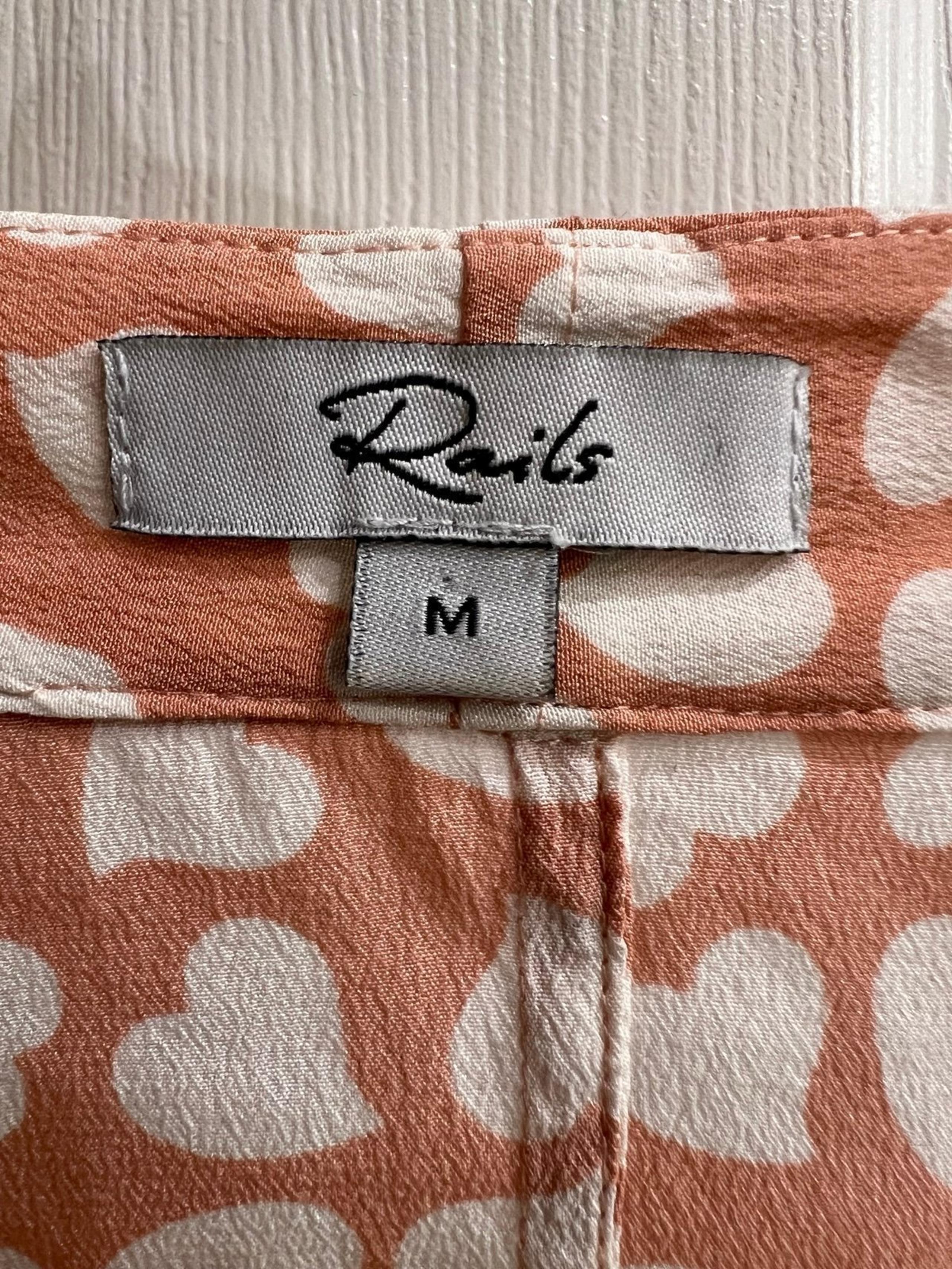 Rails Women’s Pink & White Heart Print Button Up Top Blouse, Cute Tie Up Bottom