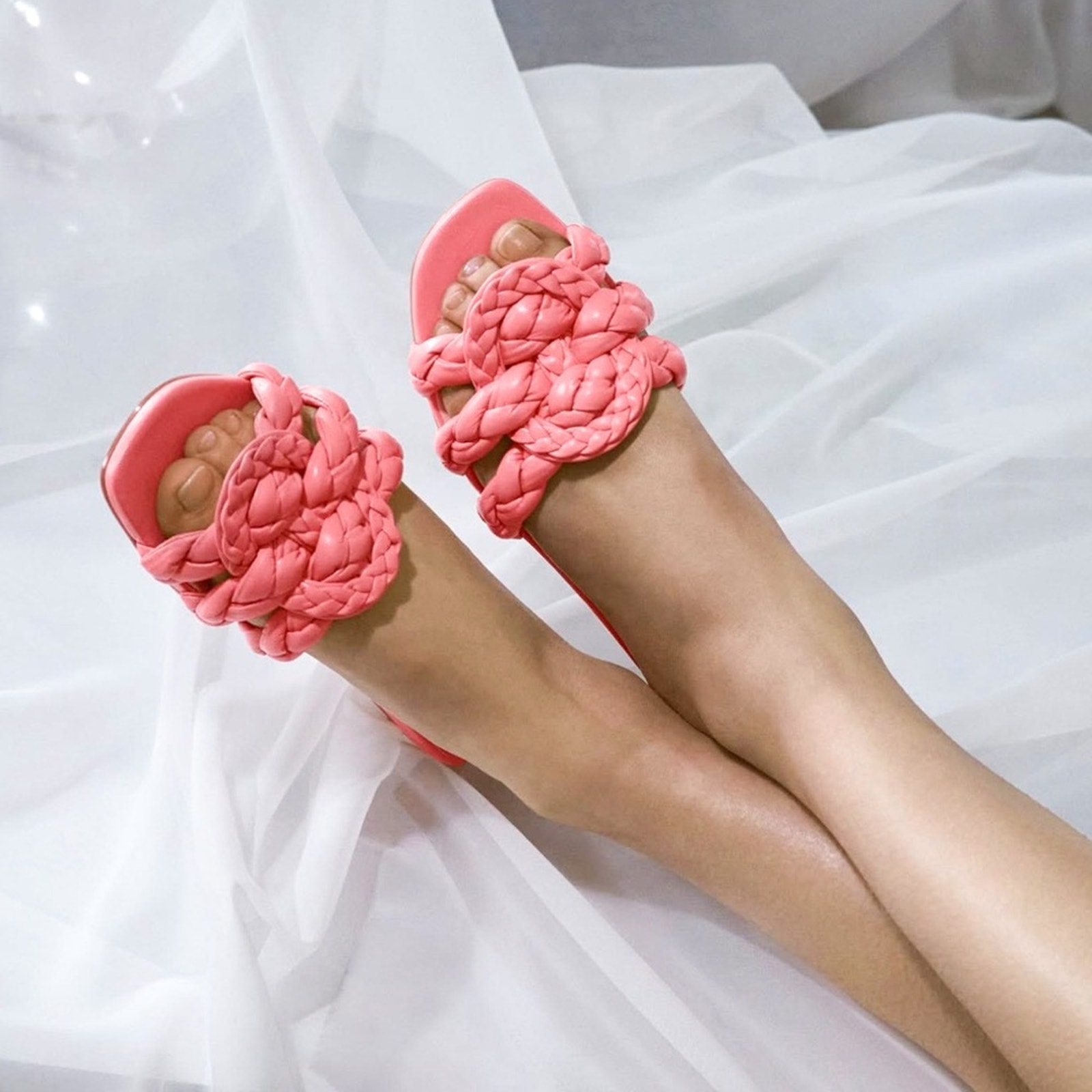 Christian Louboutin Marmela Leather Braided Square Toe Slide Mule Flat Sandals