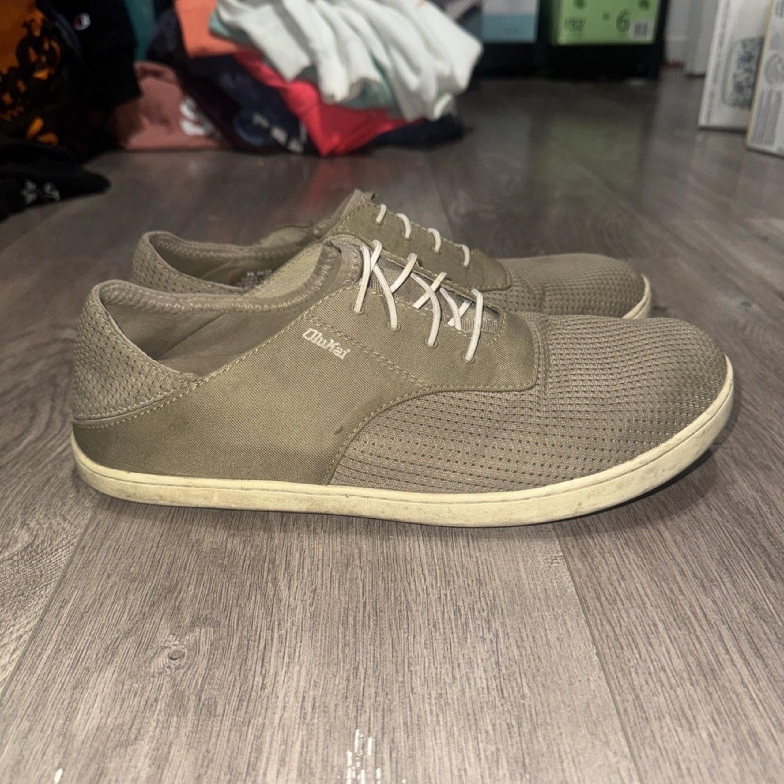 Olukai Nohea Moku Mens Size 11M Shoes Brown White Canvas Casual Comfort Sneakers