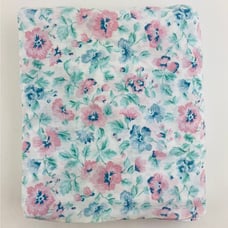 VTG 70's WESTPOINT STEVENS PANSY FLOWER COTTON BLEND FLAT SHEET QUEEN Pink Blue