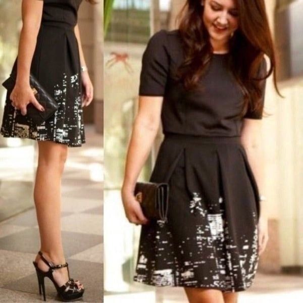 Elie Tahari NYC Skyline Scuba Fit & Flare Black Dress 4 Small