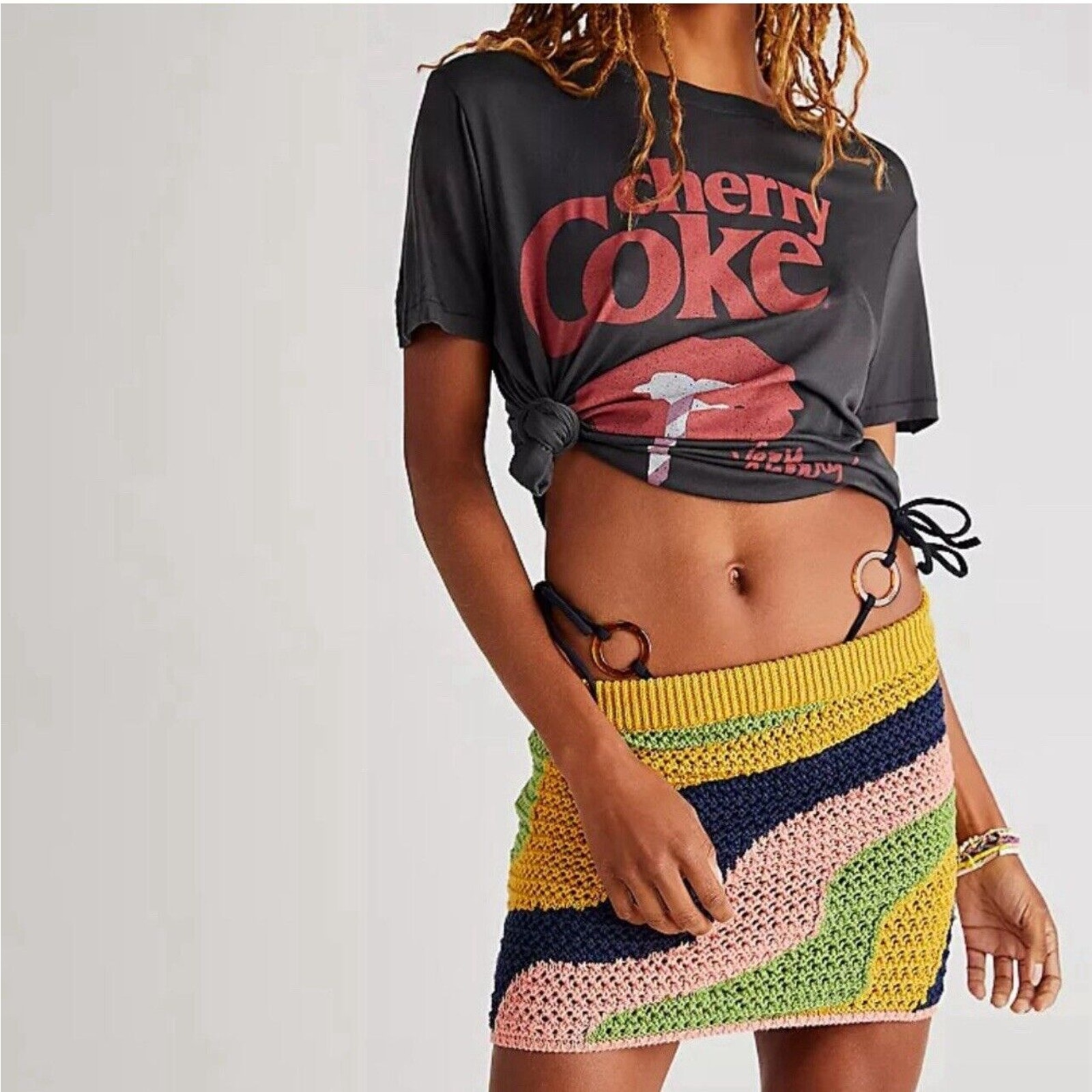 Free People Mila Crochet Mini Skirt Size S Forsythia Combo Cotton Boho NWT 108