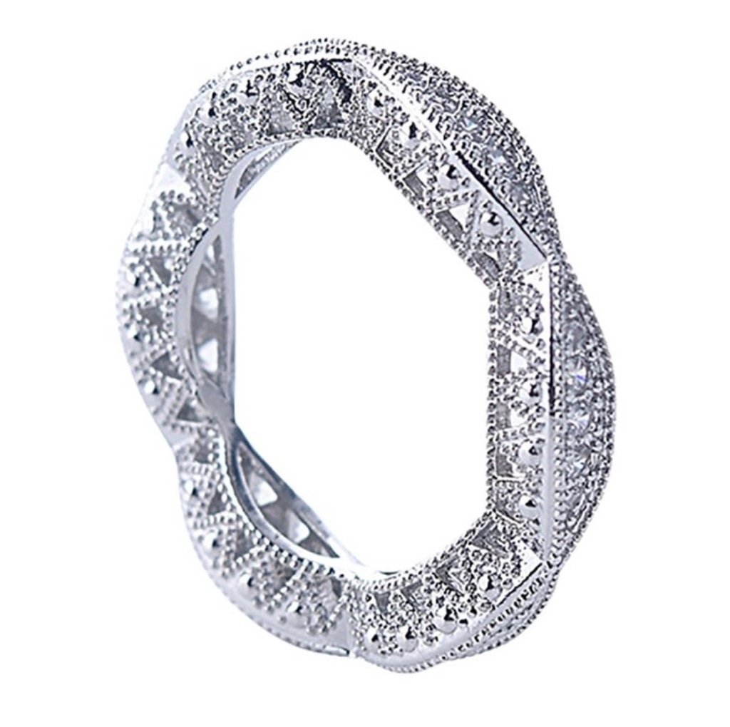 NEW 1Ct Ribbon Pave Simulated Diamond 18kgp Eternity Wedding Band Ring Size 4.5