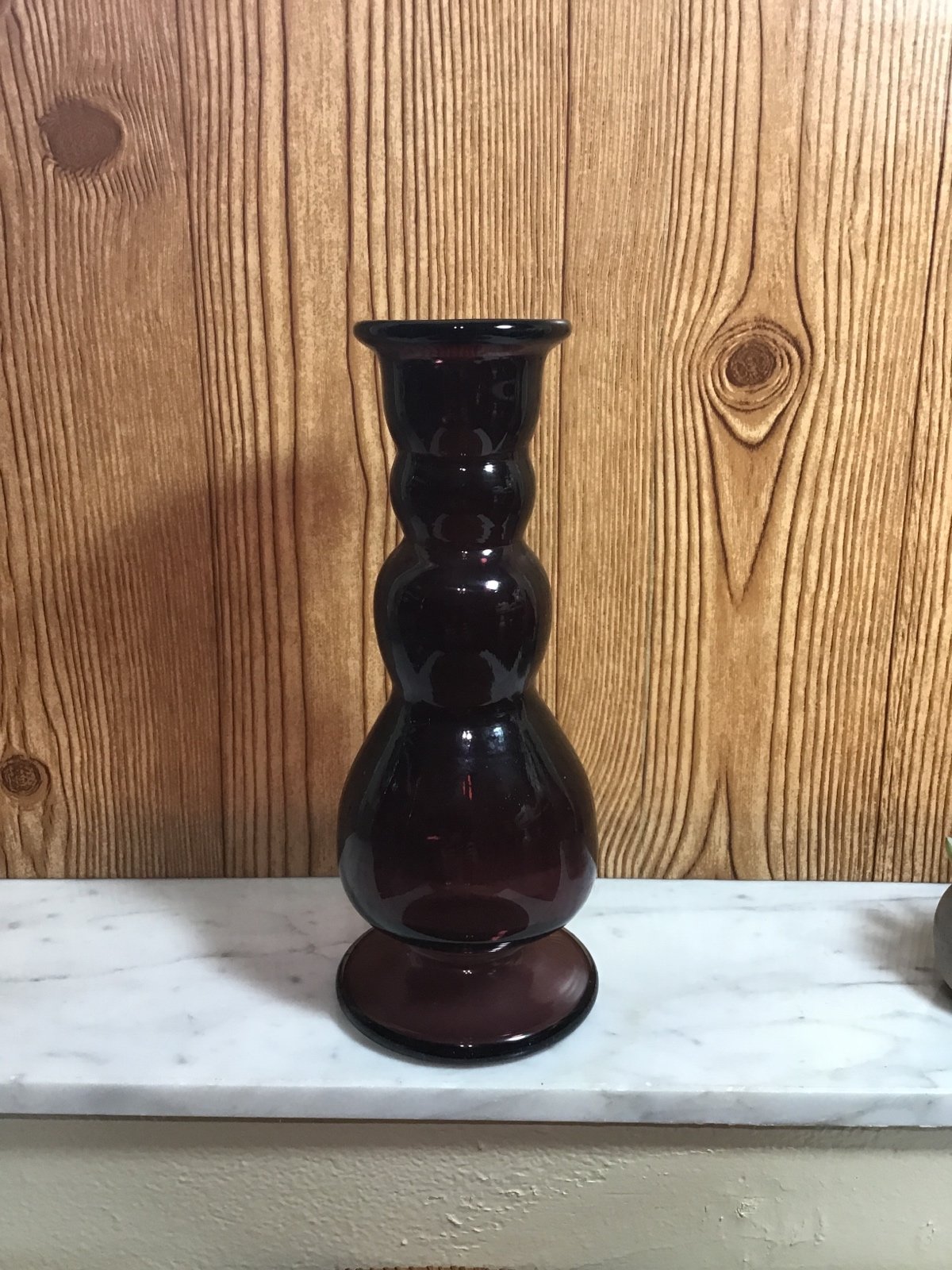 Mid Century Blown Glass Dark Amethyst 10” Vase Stacked Bubbles
