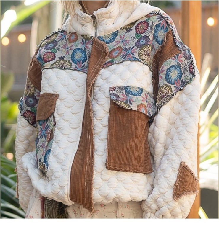 POL Quilted brown blue cream jacket coat