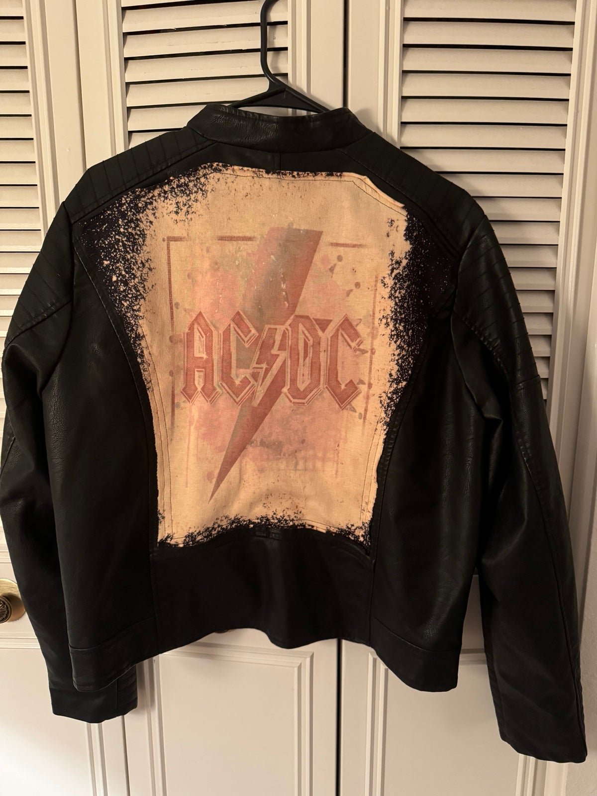 Upcycled AC/DC Leather Jacket XL Woman's