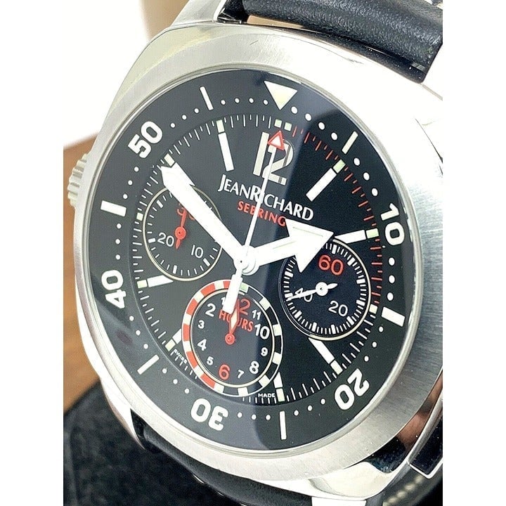 Jean Richard Men's Watch Sebring 25030 Swiss Automatic Black Dial Leather Band