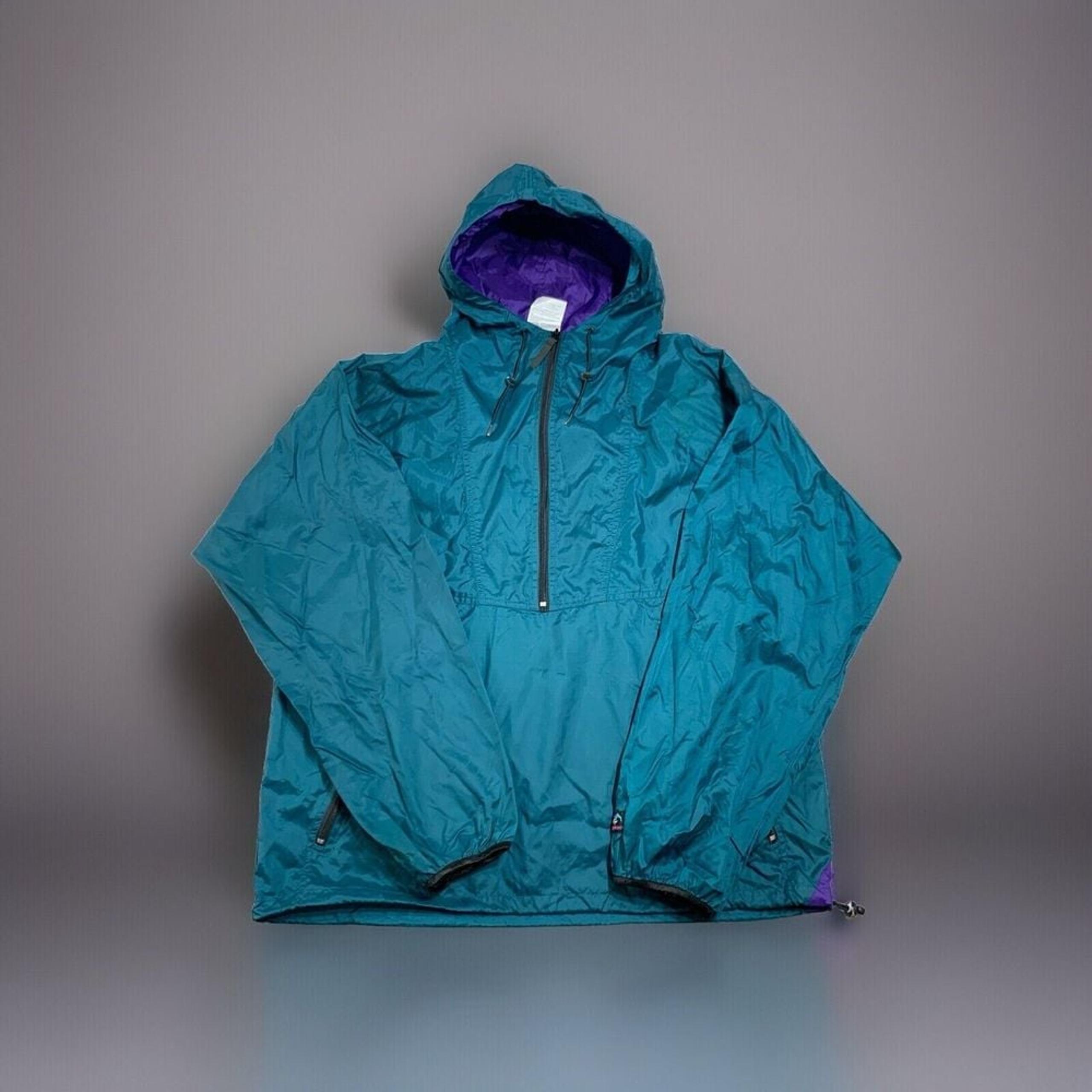 Womens Vintage Helly Hansen Green Hooded Rain Jacket 1/2 Zip Pullover Medium