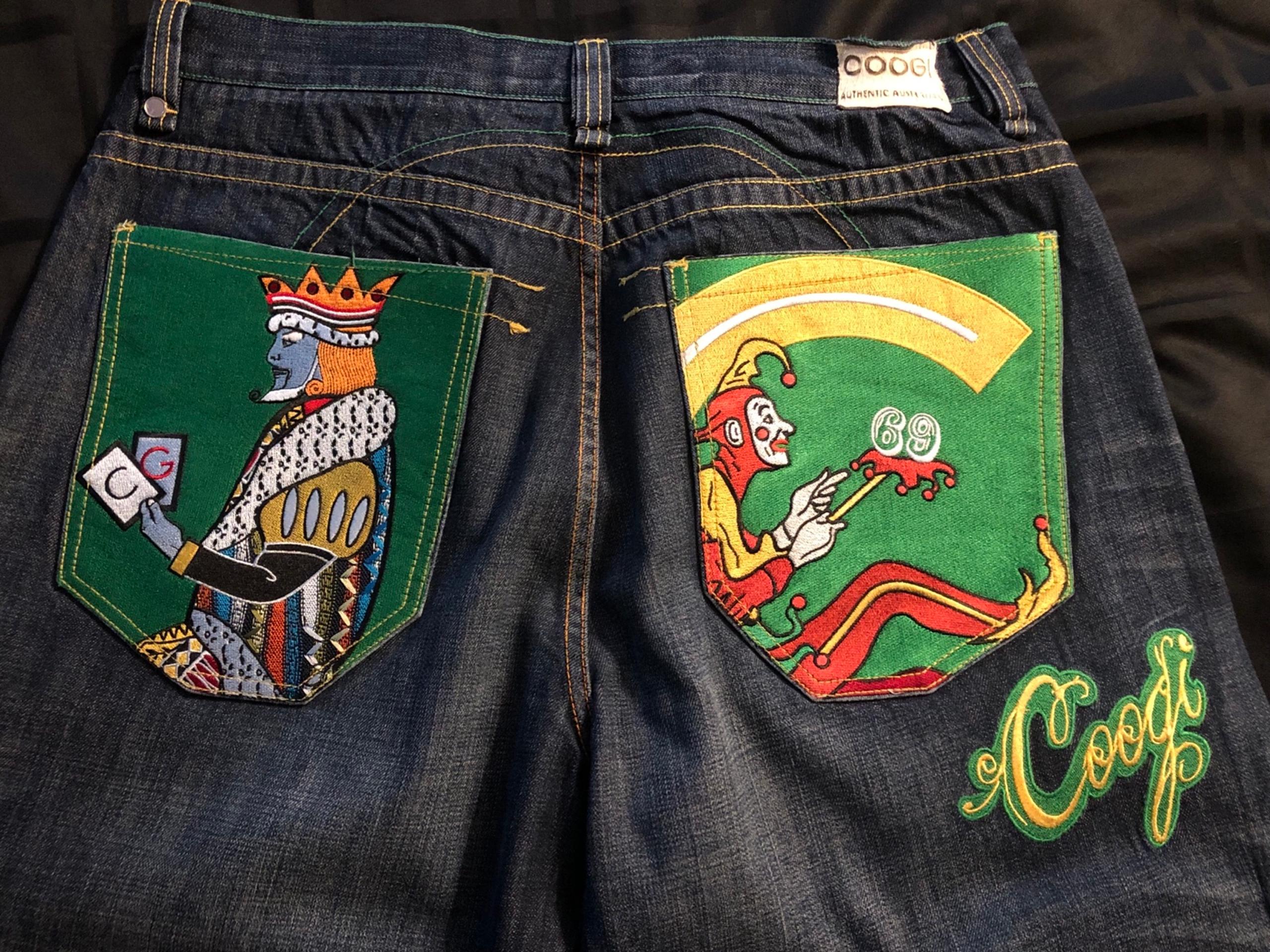 VTG Y2K Coogi Jeans King Joker Jester Blue Jeans Denim Baggy Cyber Men's 42X35