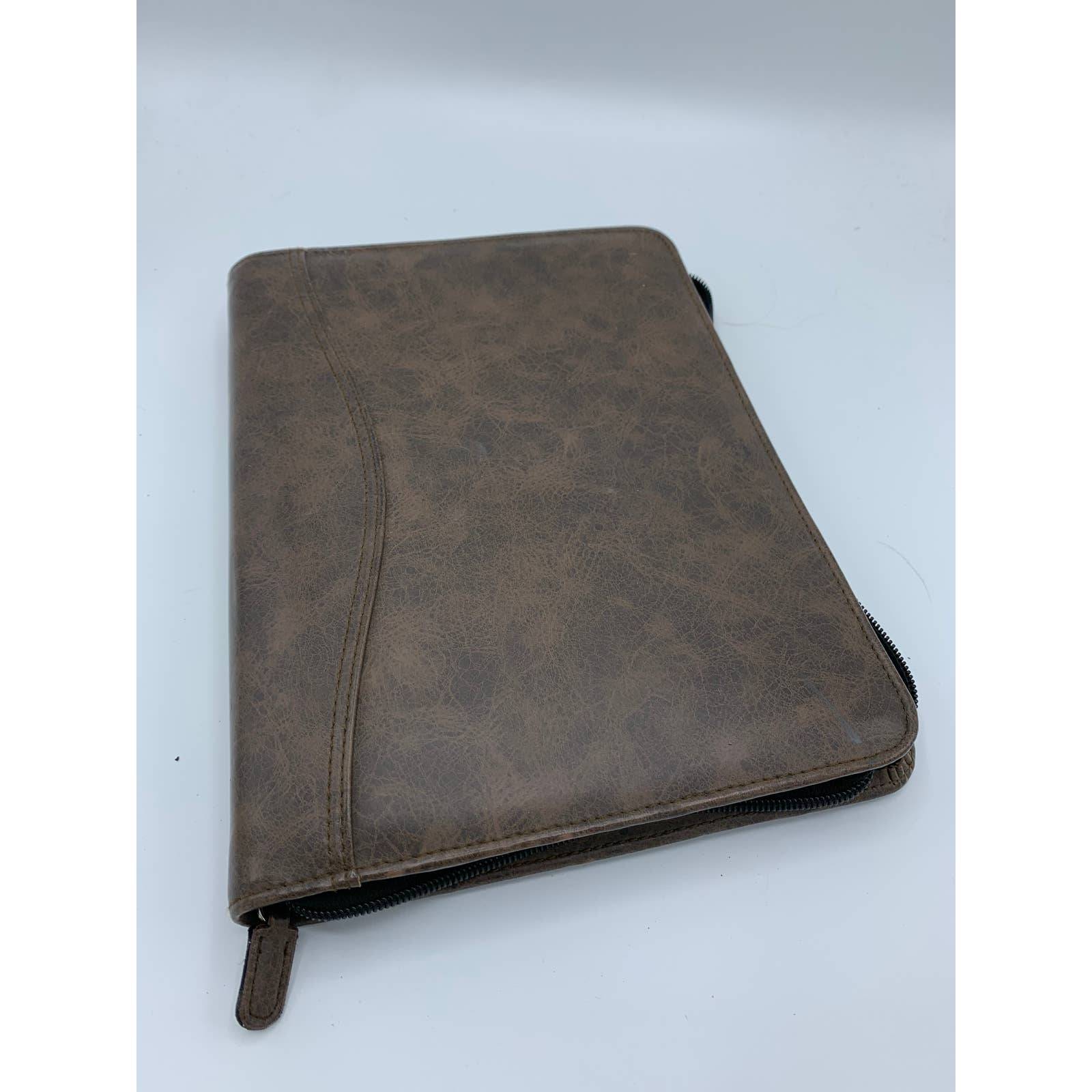 Day-Timer Distressed Leather Zippered Planner Cover, Dark Tan,