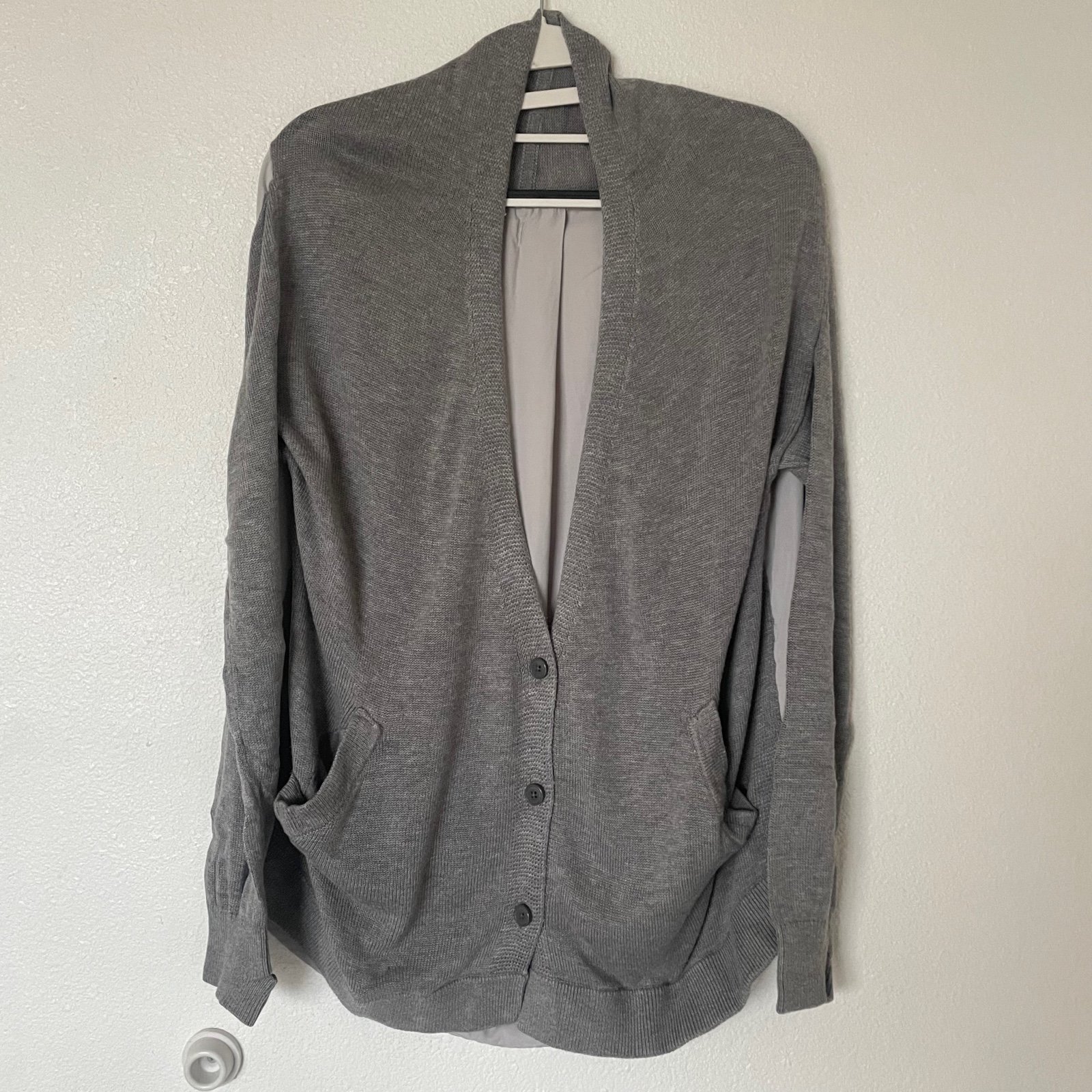 Lululemon Womens Gray Cardi In The Front Tencel Cashmere Button Cardigan Size 8