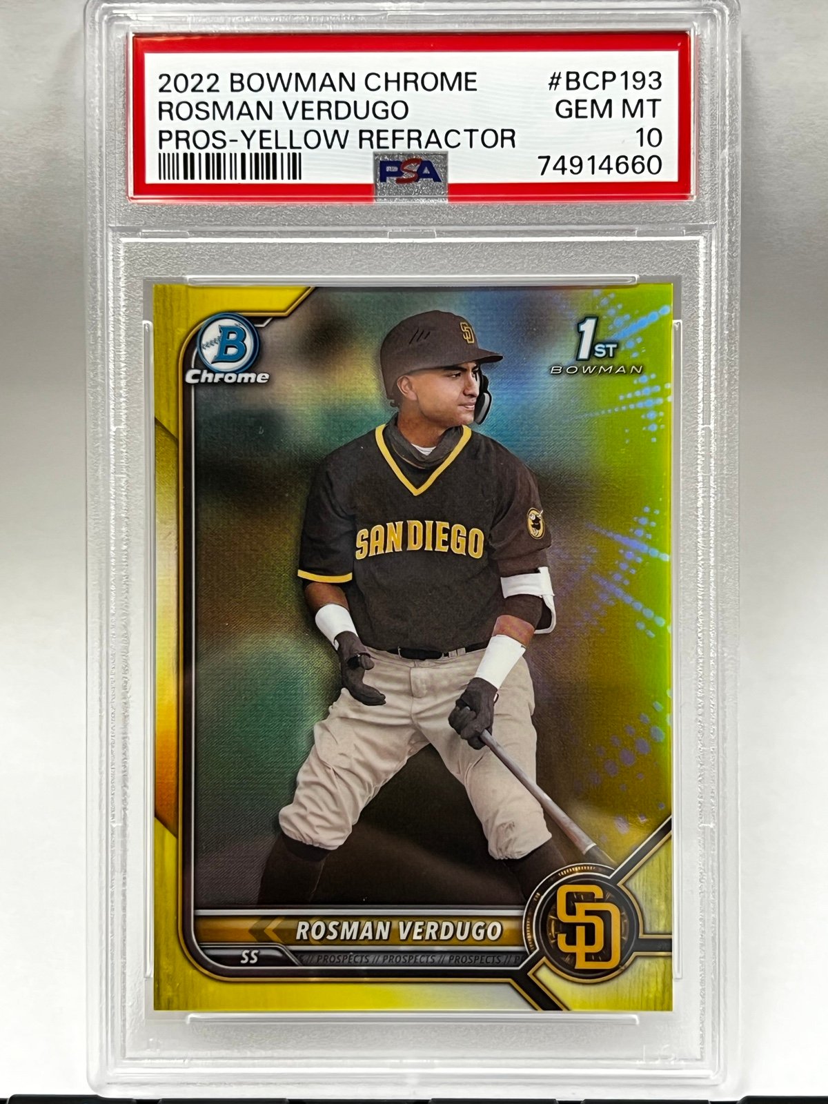 2022 Bowman Chrome Rosman Verdugo Yellow Refractor /75 PSA 10