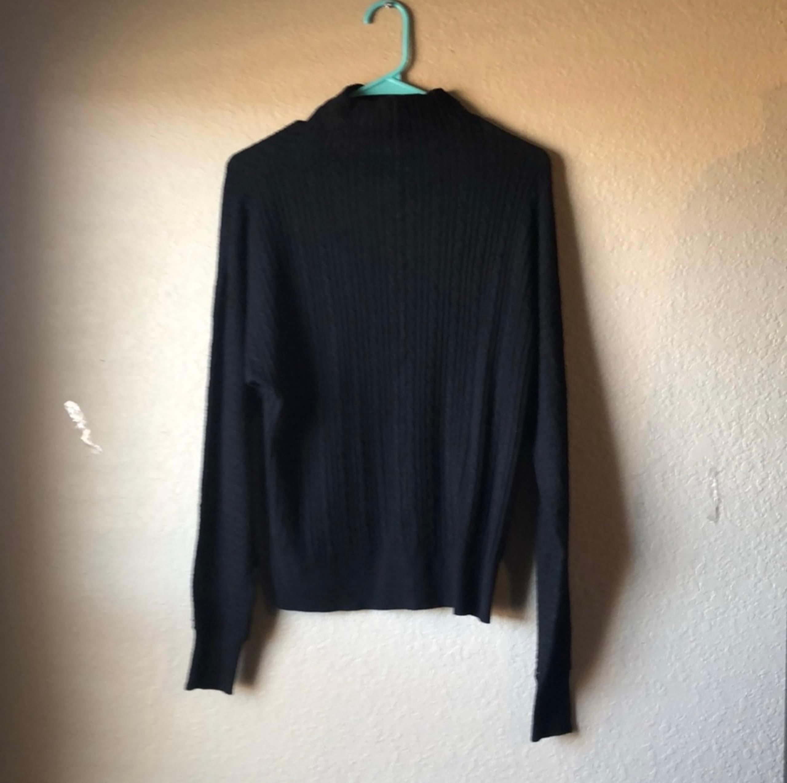 New Tahari Sweater Women’s Black Cable Knit Mock Neck Long Sleeve Sweater Sz XL