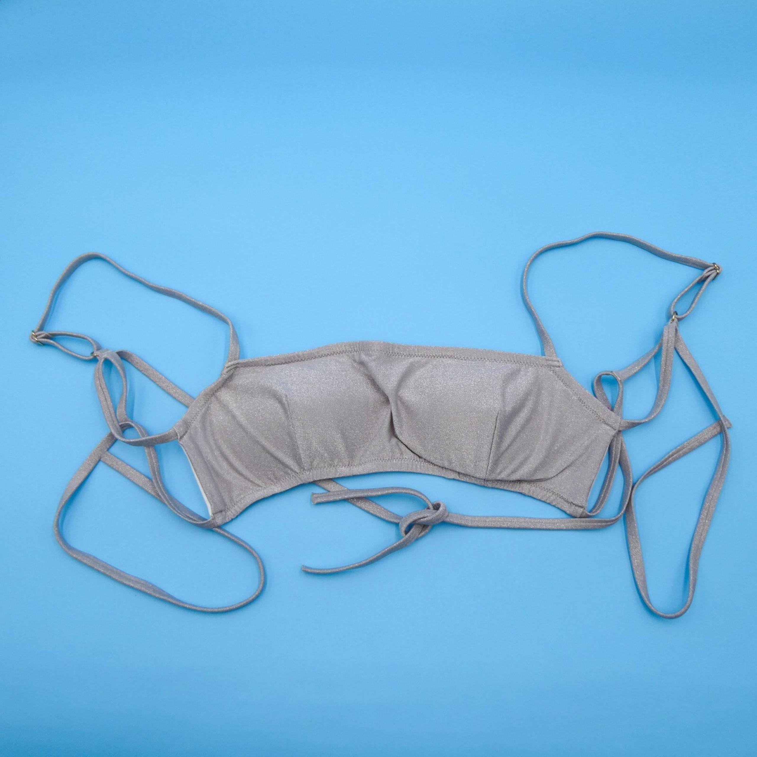 Victorias Secret Large Gray Shimmer Padded Strappy Bikini Top Swimwear Beach VS
