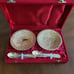 NIP 24k Gold Plated Bowls and Spoons Ornate Pattern in Red Velvet Box
