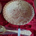 NIP 24k Gold Plated Bowls and Spoons Ornate Pattern in Red Velvet Box