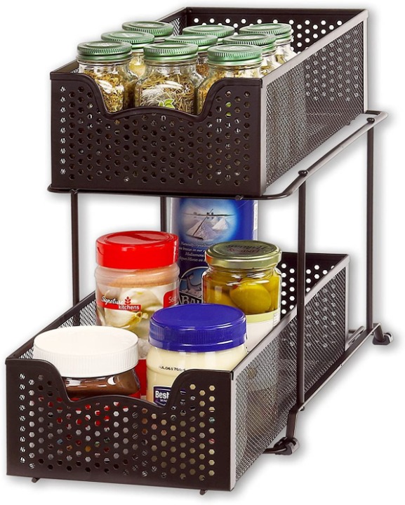2 Tier Sliding Cabinet Basket Organizer