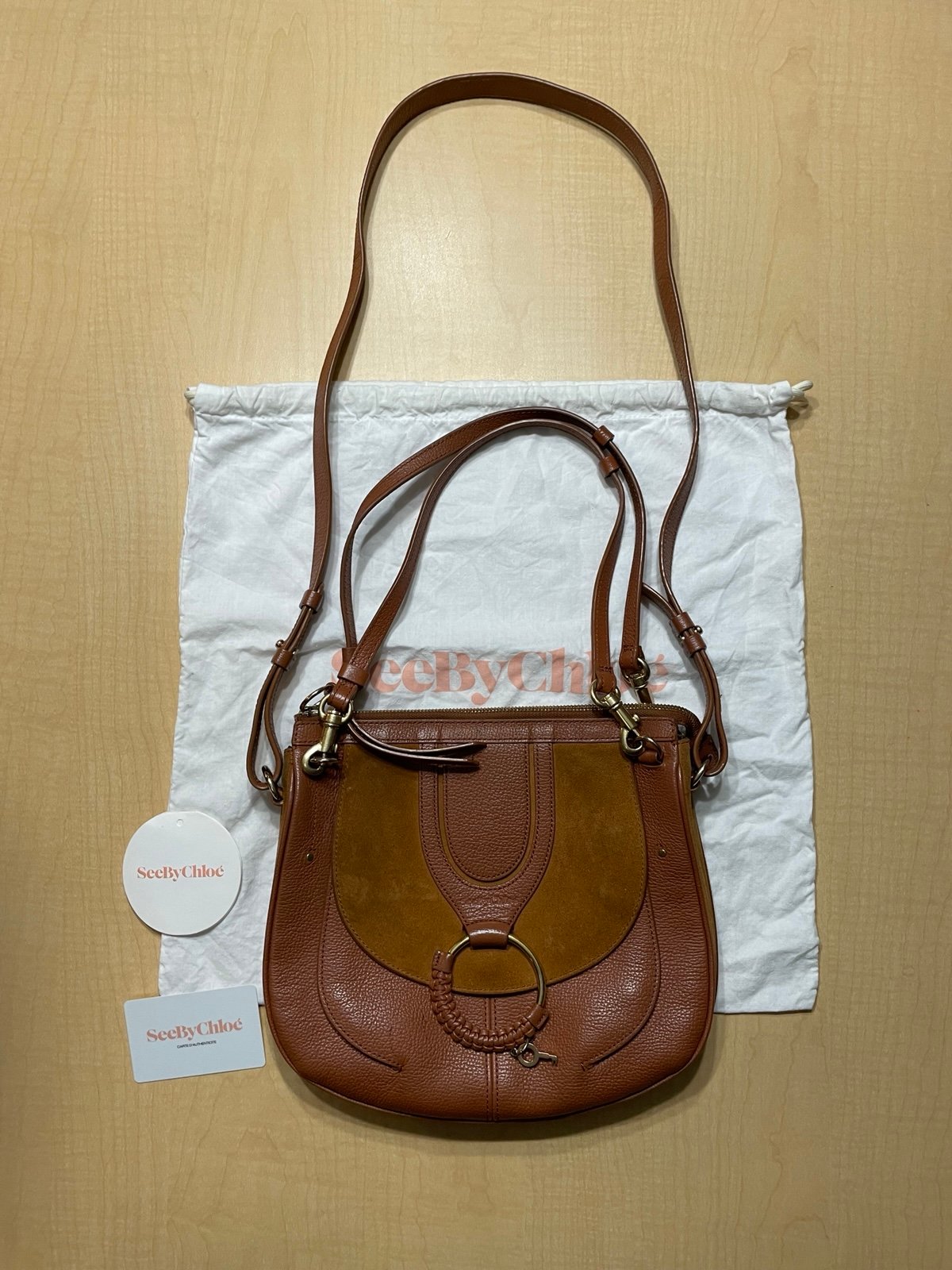 See by Chloe Tan Brown Leather Suede Shoulder Bag