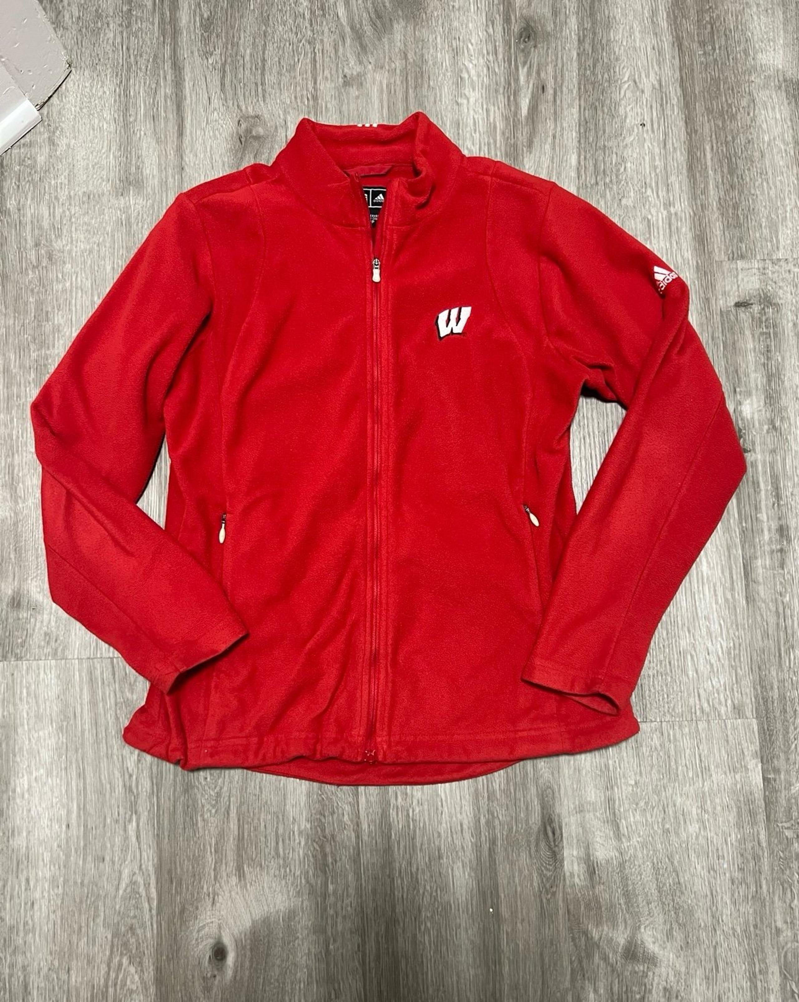 Adidas Women’s Red Fleece Jacket w/ Wisconsin Badgers Logo, size S