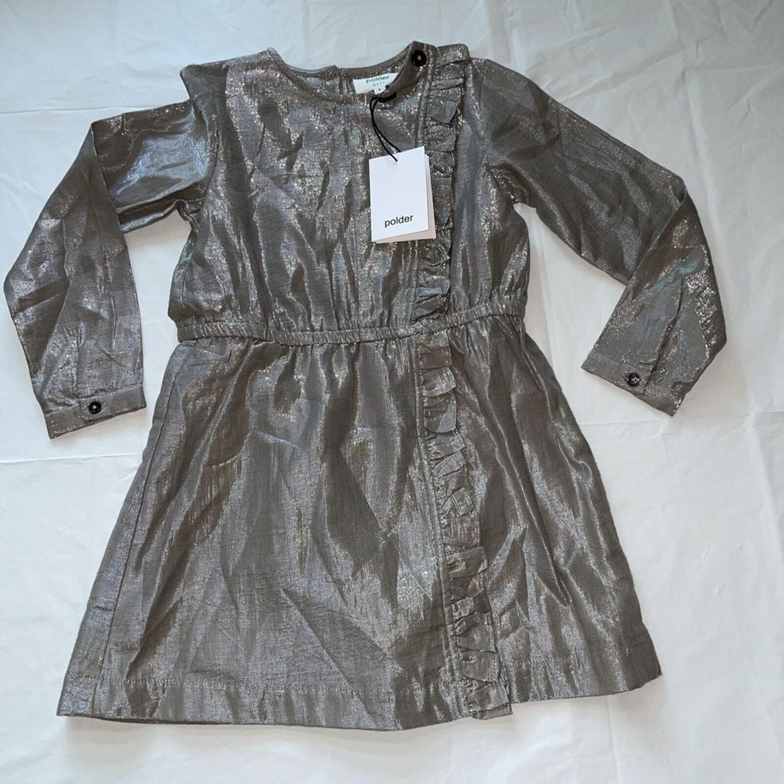 Polder Girl Celia Silver Gray Long Sleeve Dress Ruffled  Trim Size 6 NWT