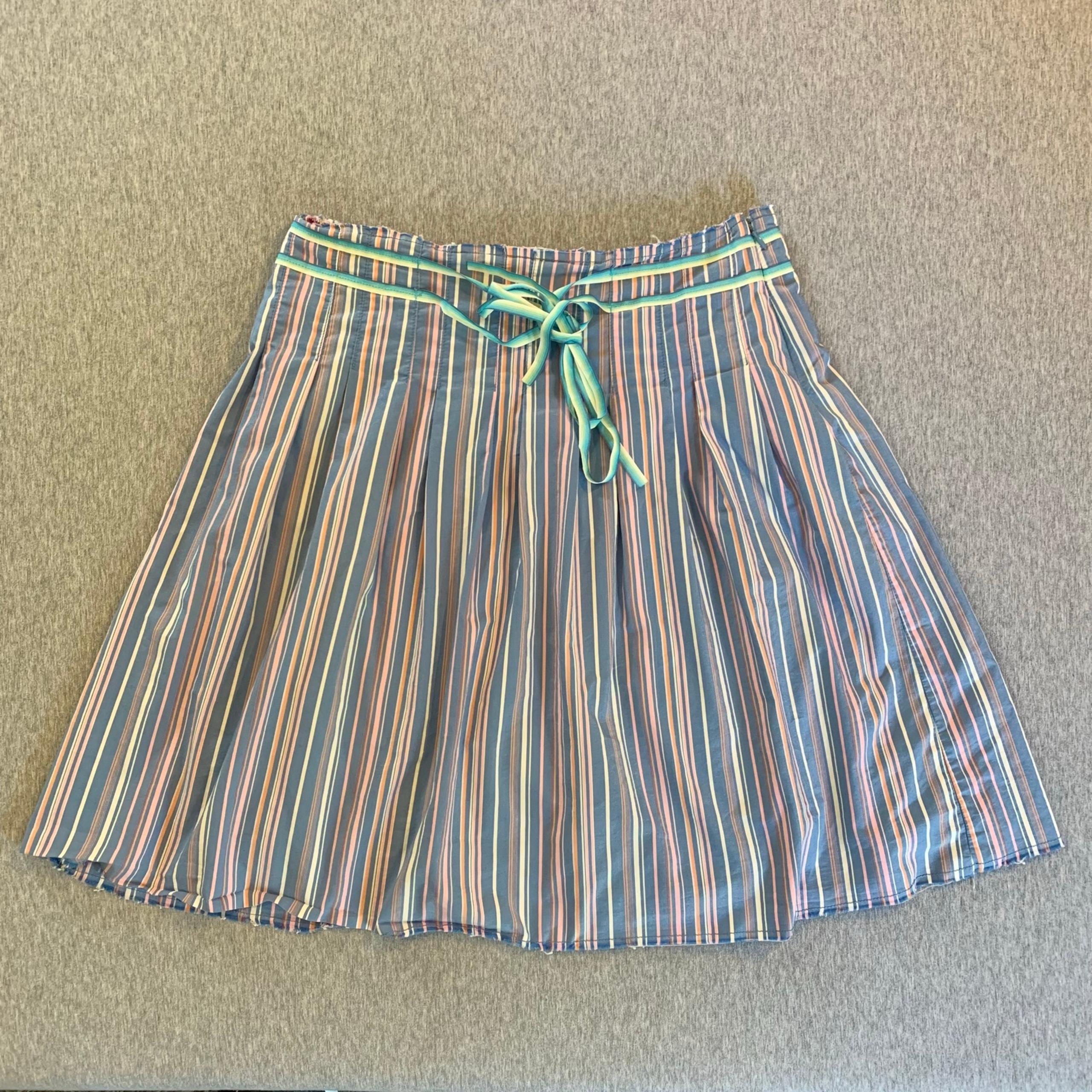 Old Navy A Line Summer Skirt Ruffle Women’s 10 Blue Pink Stripe Tie Zip Cotton