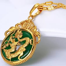 Green Jade Dragon Pendant Necklace-Amulet Protection Stone Pendant Necklace