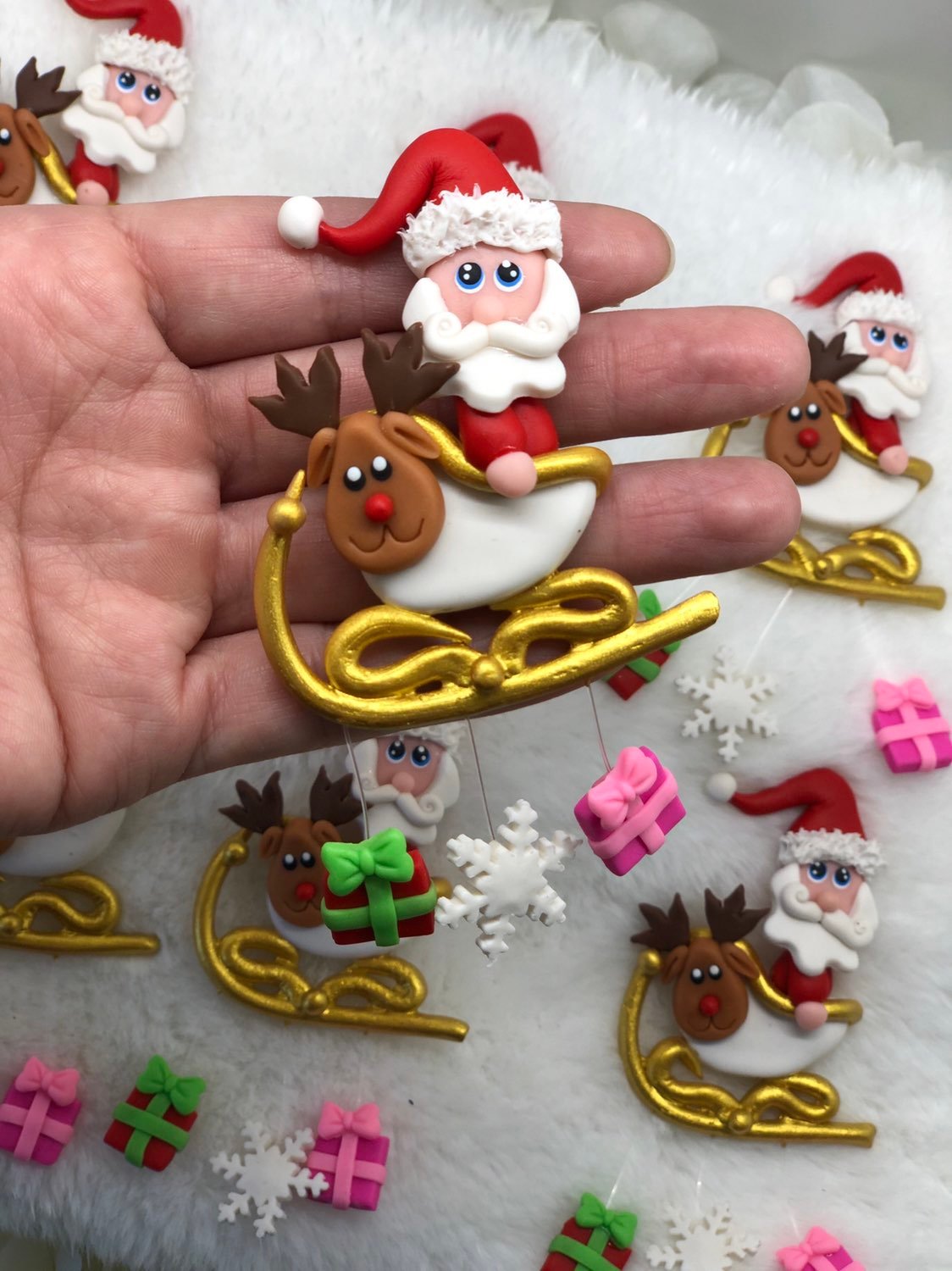 9 clay Santa Sleigh bundle hair bows