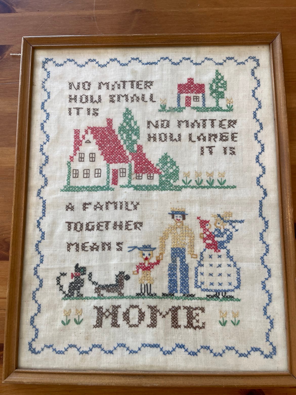 vintage Framed needlepoint A family together means HOME Handmade