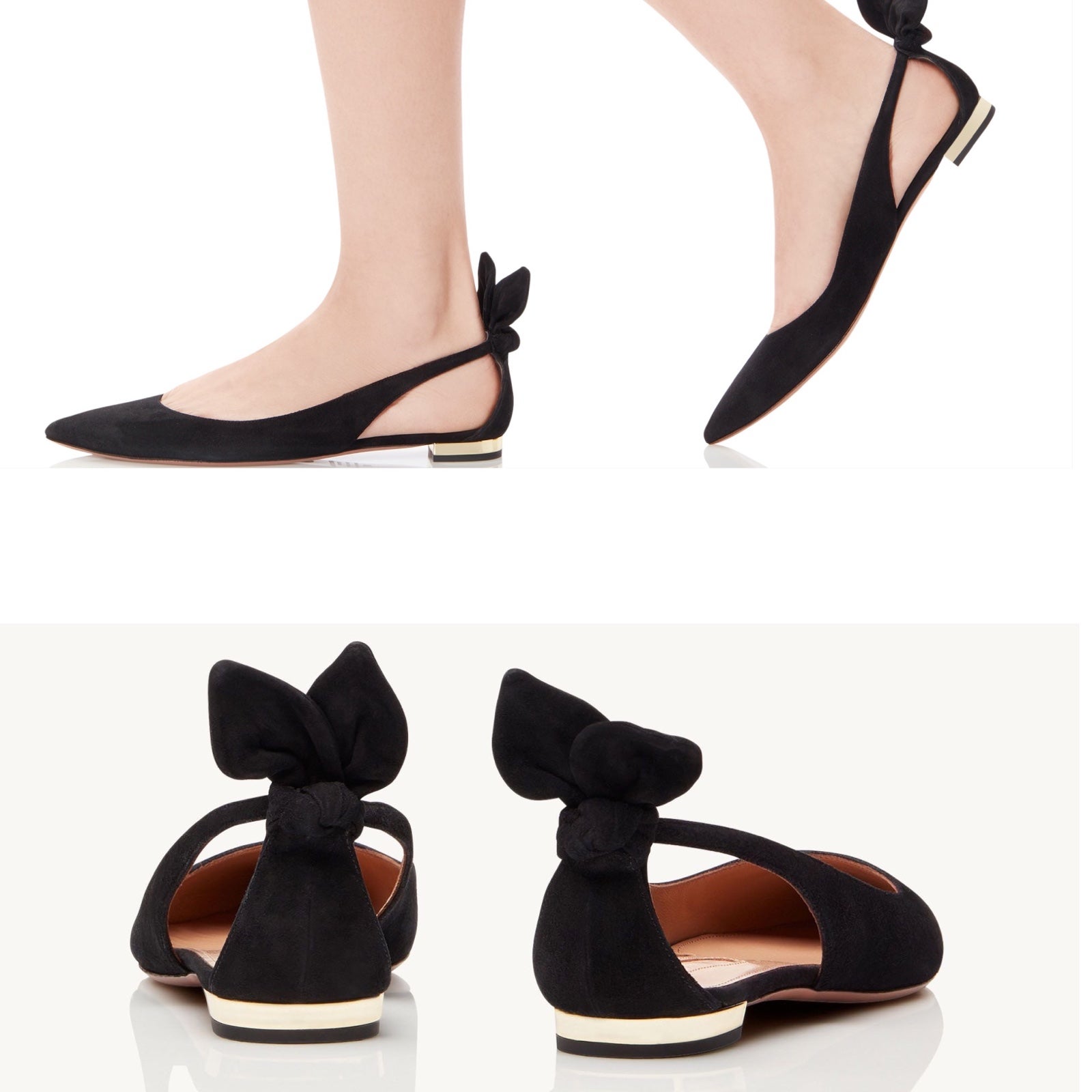 EUC AQUAZZURA Deneuve Ballet Flats Bow Tie In Black 39.5 695