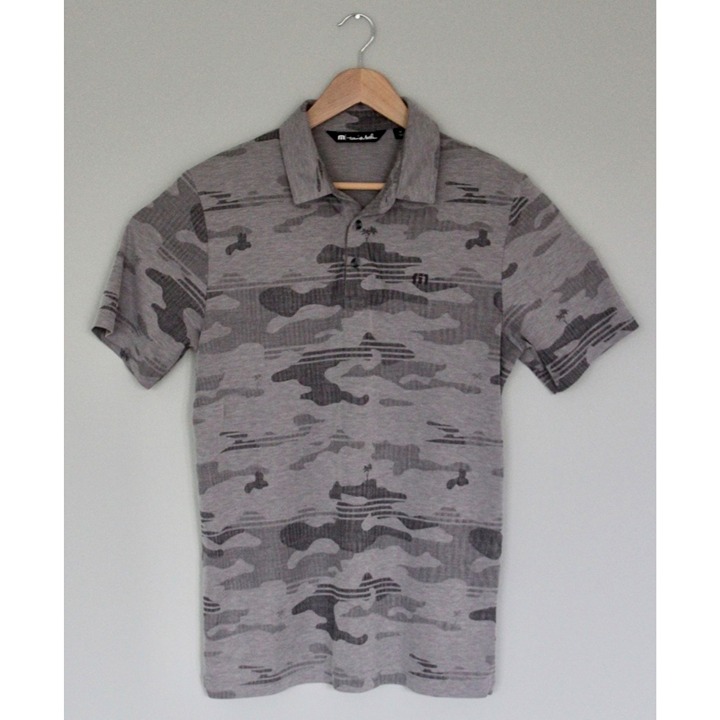 TRAVIS MATHEW Beachside Stealth Polo Shirt Gray Camo Palm Trees, Size M Medium