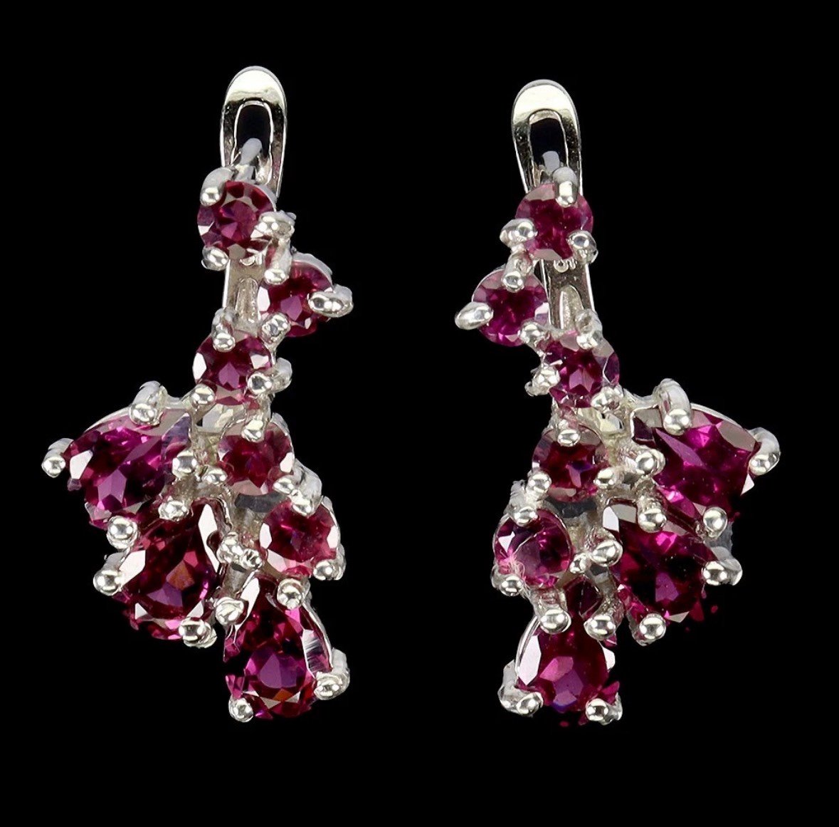 Beautiful Natural Rhodolite Garnet Earrings in 925 Sterling Silver.