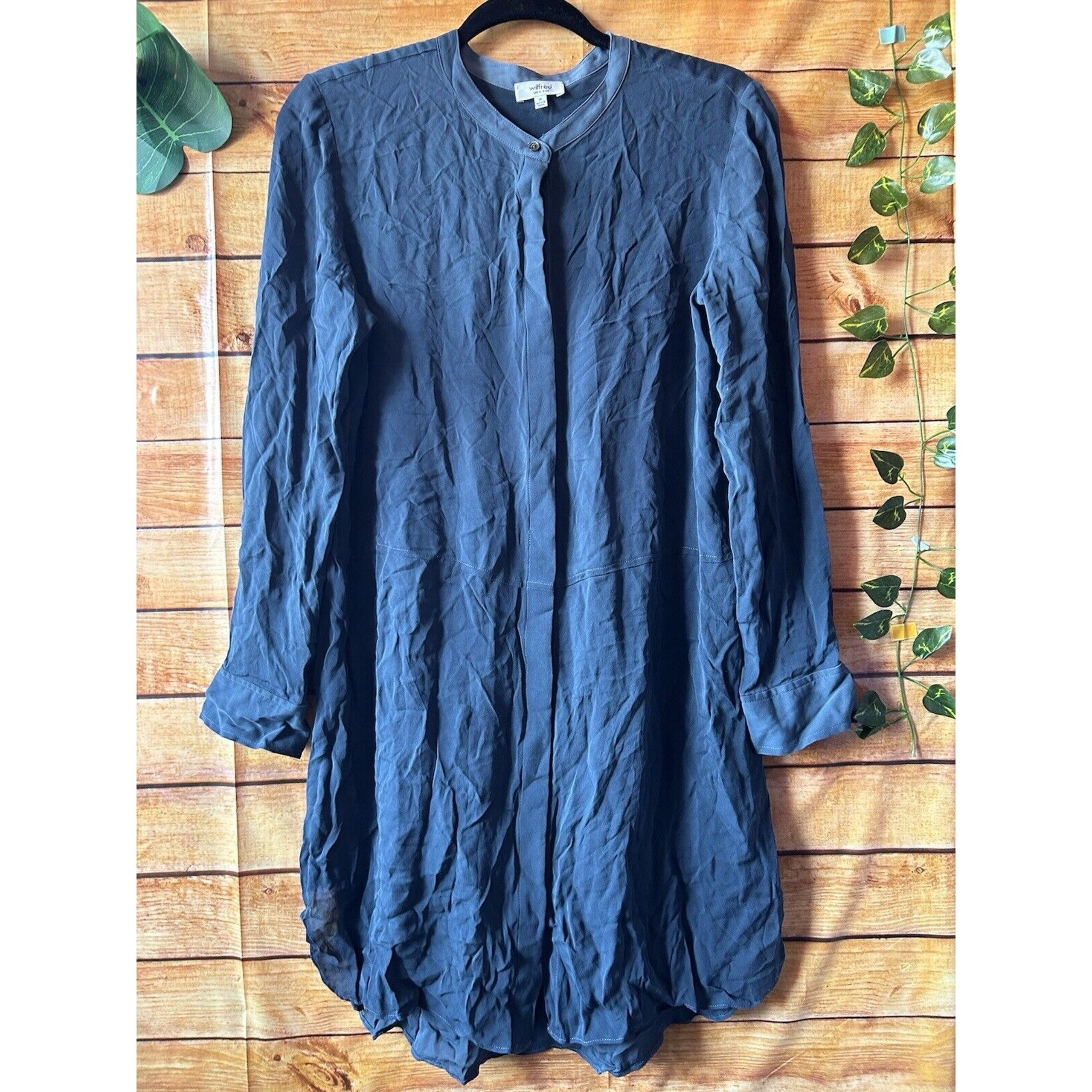 Wilfred Aritzia Women’s M Bossut 100% SILK Shirt Dress Black Long Sleeve Button