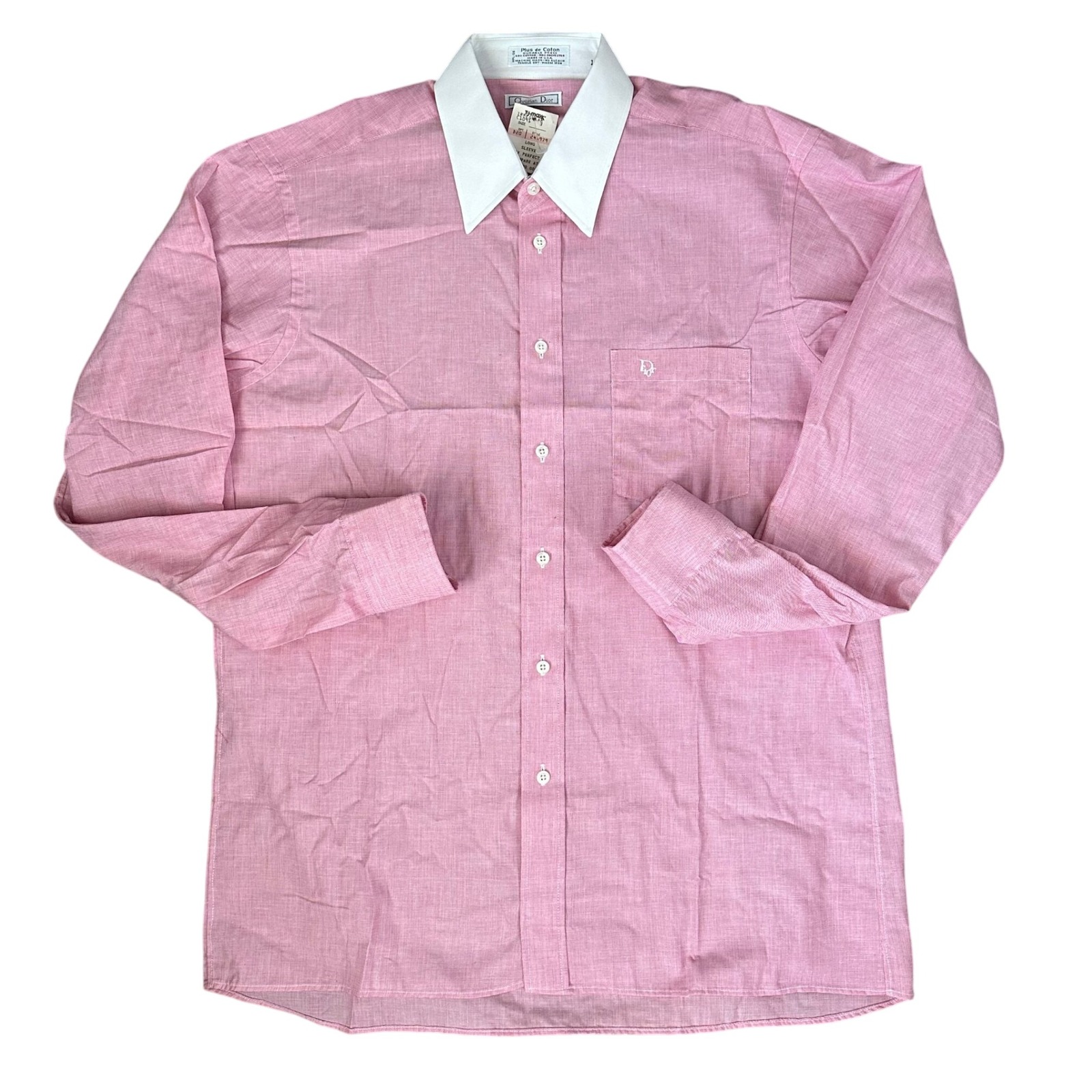 NWT Vintage Christian Dior Pink Dress Shirt Mens 16 34/35 Long Sleeve Button Up