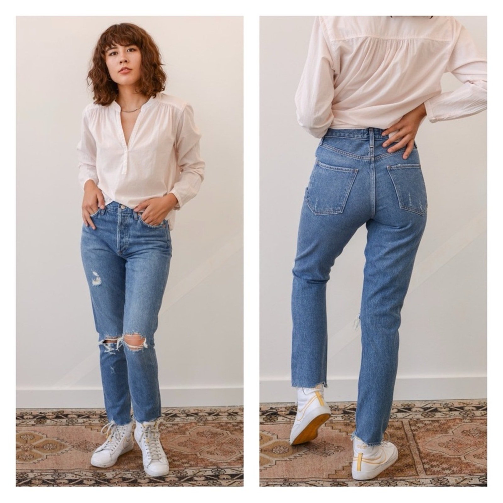 AGOLDE Jamie High Rise Distressed Straight Leg Crop in Arrival Size 32