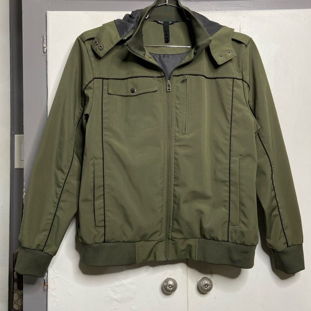 baubax men water resistant bomber 2.0 green size XL removable hood full zip