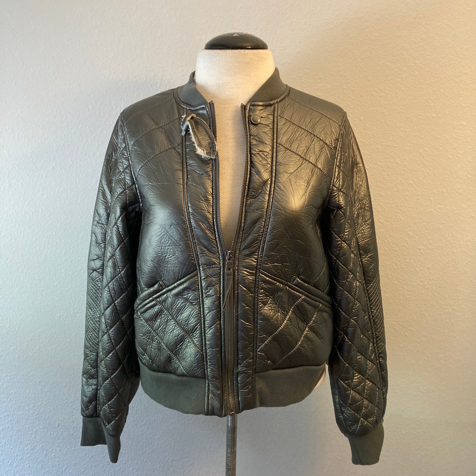 NWT Marrakech Anthropologie Pewter Vegan Leather Lined Jacket S