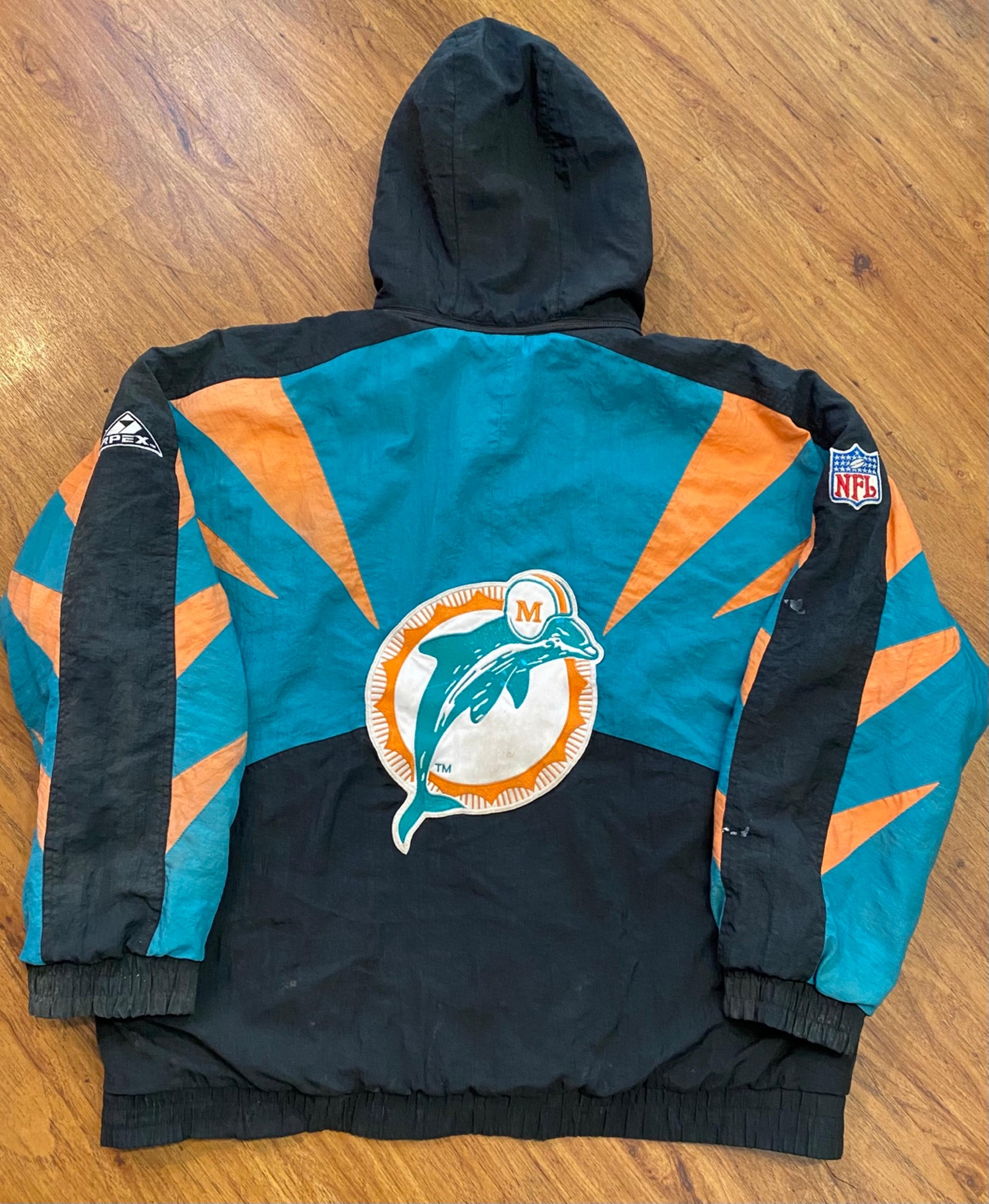 Vintage 90’s Miami Dolphins Jacket APEX ONE Pro Line Football Shark Tooth Style